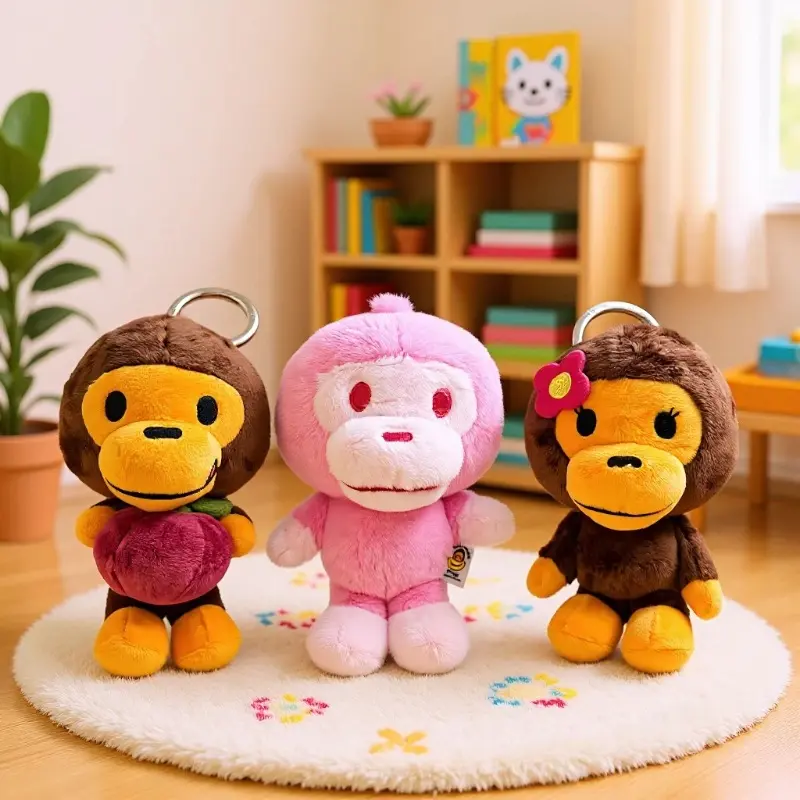 Cute Collectible 18cm Animal Cartoon Soft Stuffed Monkey Keychain, Unisex Keychain Bag Charm, In-Stock Gift for Toys & Hobbies Enthusiasts, Soft Stuffed Collectible