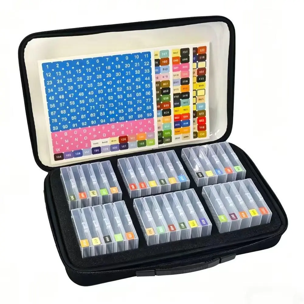 32/64 Slot Transparent Diamond Painting Storage Box Set, Handle Bag Included, Bead Organizer with Stickers, Diamond Art Tool Kit