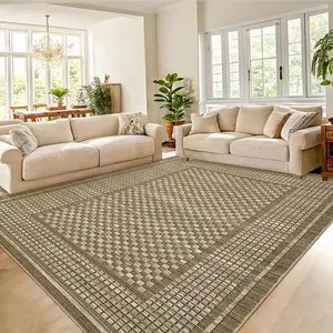 Garvee Large Washable Area Rugs 9x12 Bedroom Rug, Modern Checkered Floor Cover Carpet Stain Resistant Non Slip Door Mats, Ultra Soft Low Pile Rug for Living Room, Nursery, Dining Room, Brown