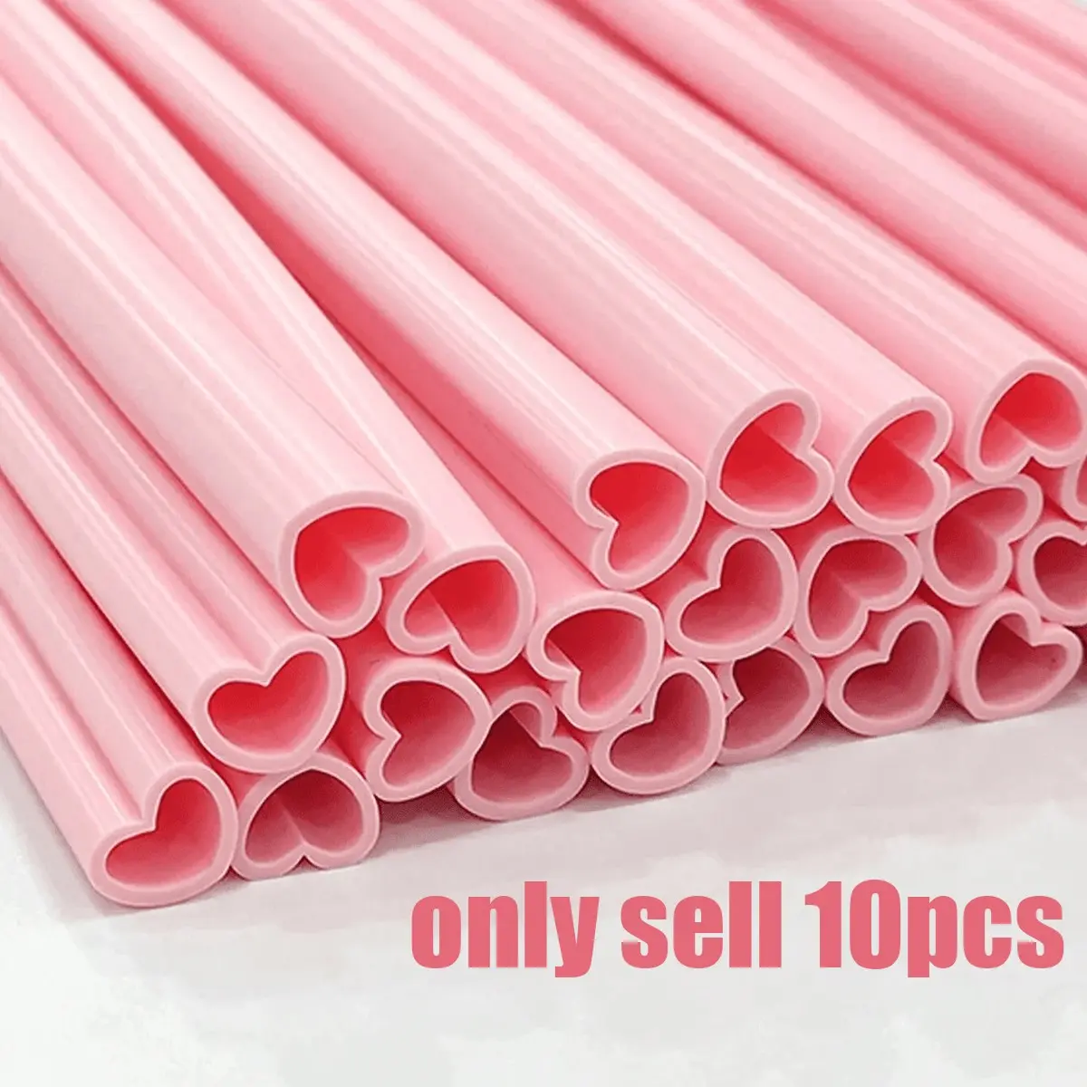 10 Reusable Heart Shape Straws, Individually Packaged, Cute Plastic Drinking Straws for Valentine's Day, Birthday Parties, Wedding Supplies, Kitchen, School Use