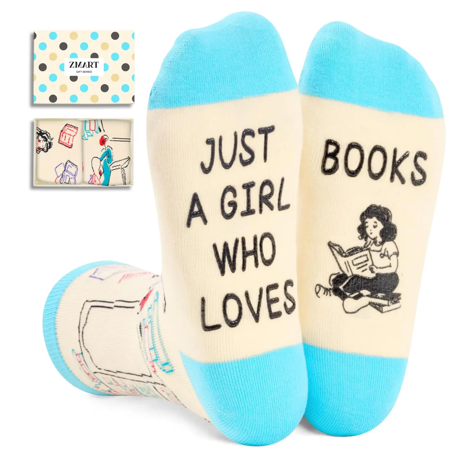 Zmart Funny Crazy Cool Silly Socks for Women Girls, Book Lovers Gifts for Students Reading Presents