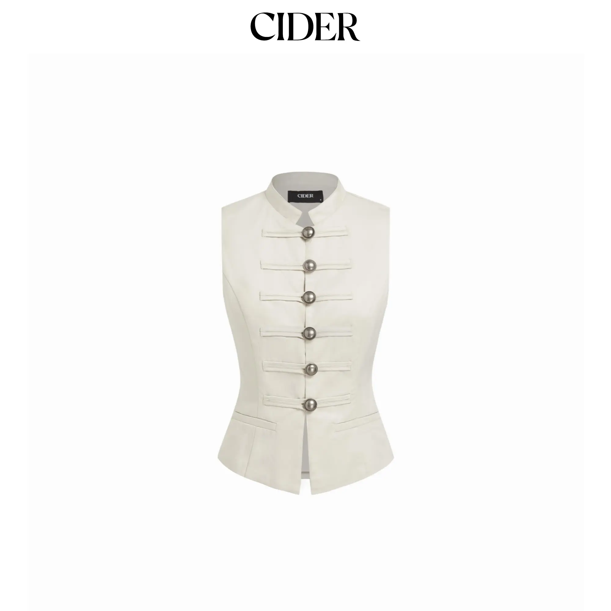 Cider Cotton-blend Stand Collar Metal Button Detail Waistcoat