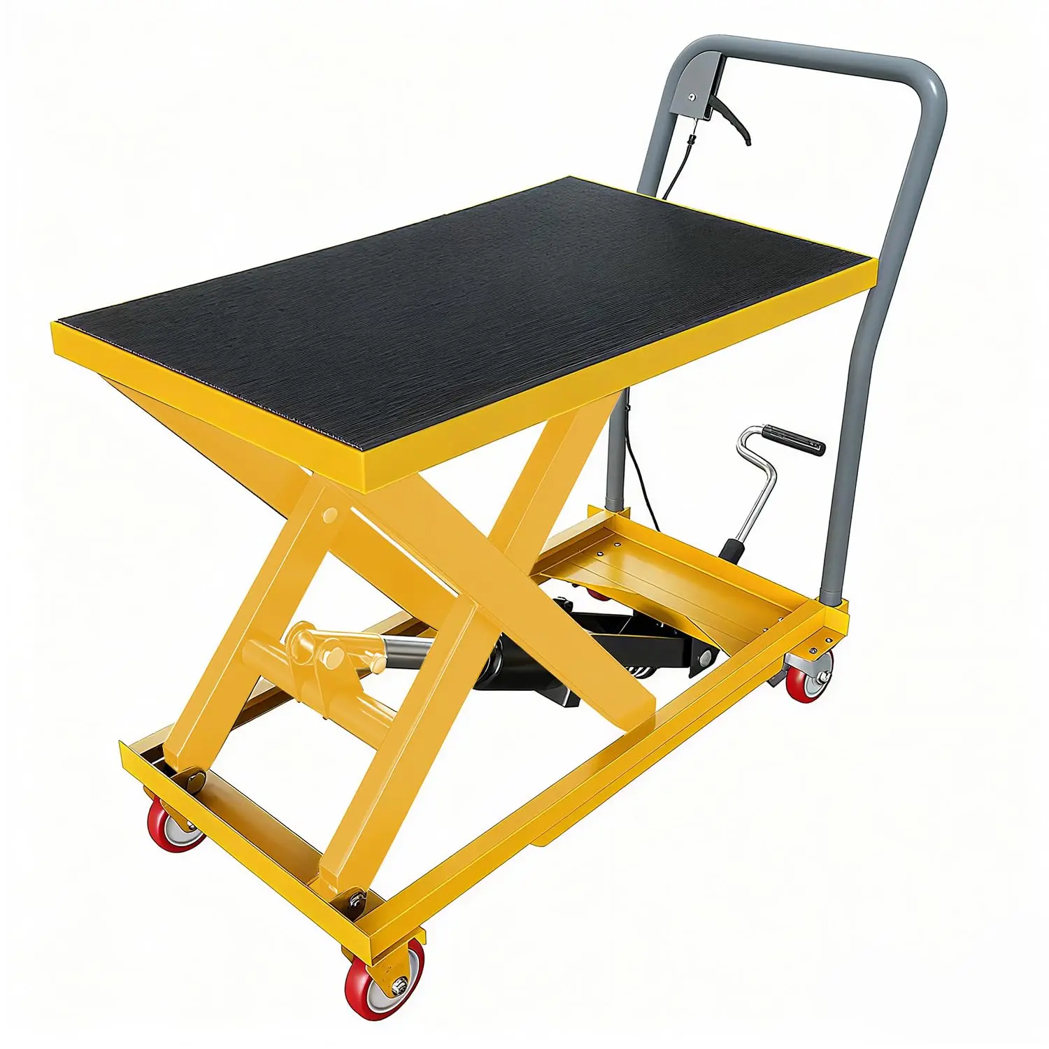 Garvee Hydraulic Lift Table Cart, Manual Single Scissor Lift Table , 330Lbs Capacity 28.5" Lifting Height, with Non Slip Pads & 4 Wheels for Material Handling & Transportation (Yellow)
