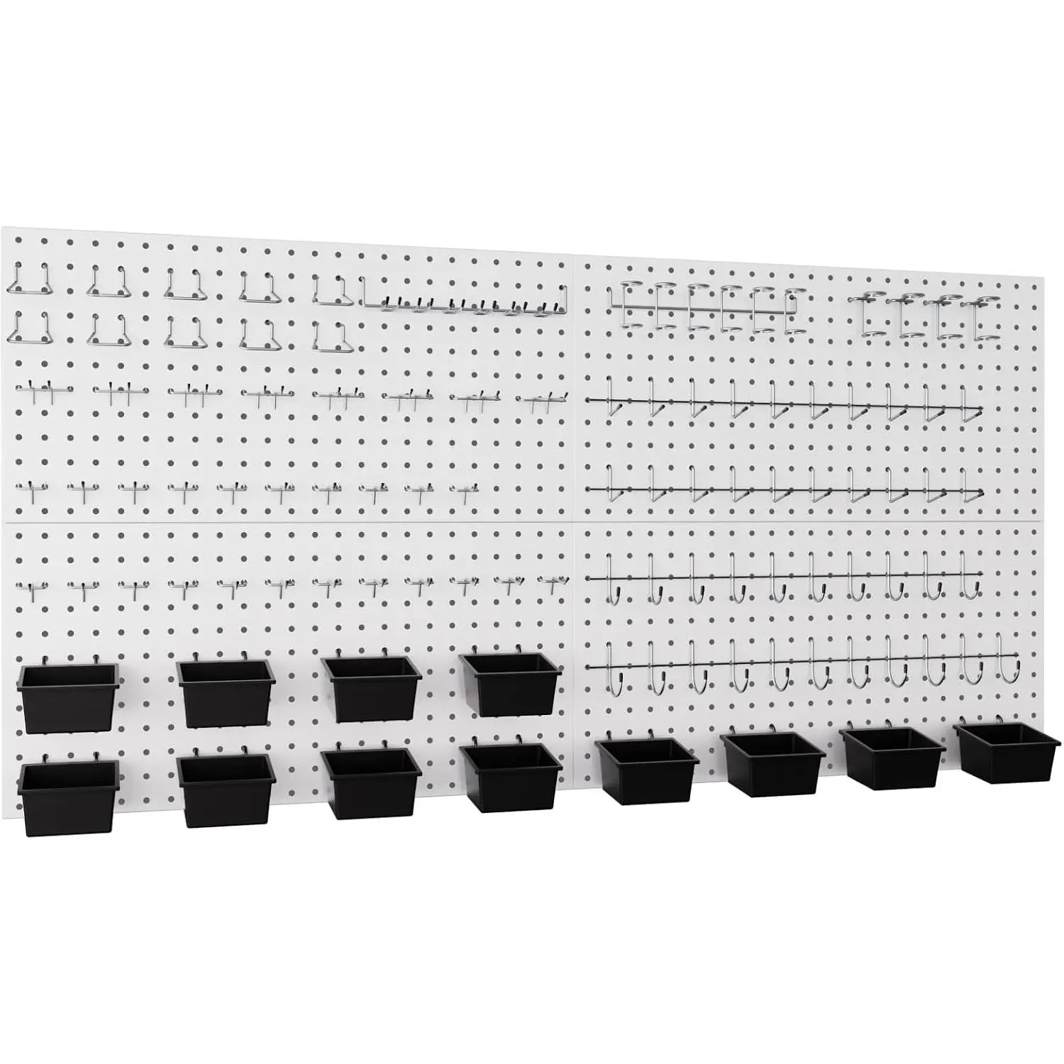 158 count White Metal Pegboard Wall Organizer 48x24 Inch | Pegboard Panels Tool Organizer Kit with Accessories Hooks and Bins, Peg Board Utility Tool Storage, For Garage Workbench Shed