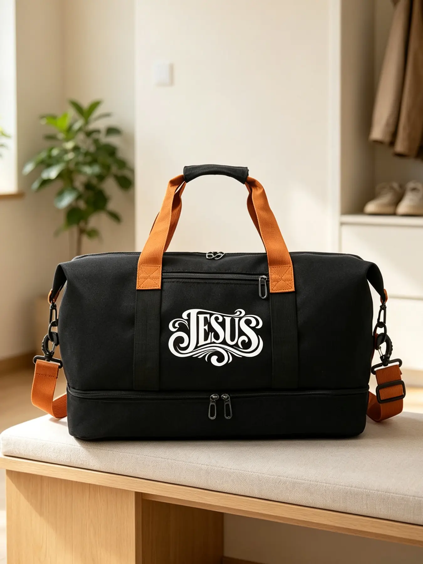 Large Capacity Duffle Bag with Faith Pattern Print, Unisex Gym Sports Bag, Convertible Shoulder & Crossbody Travel Bag, Multi Compartments & Separate Shoe Pocket, Ideal for Workout, Short Trip & Overnight Stay, Perfect Holiday Gif