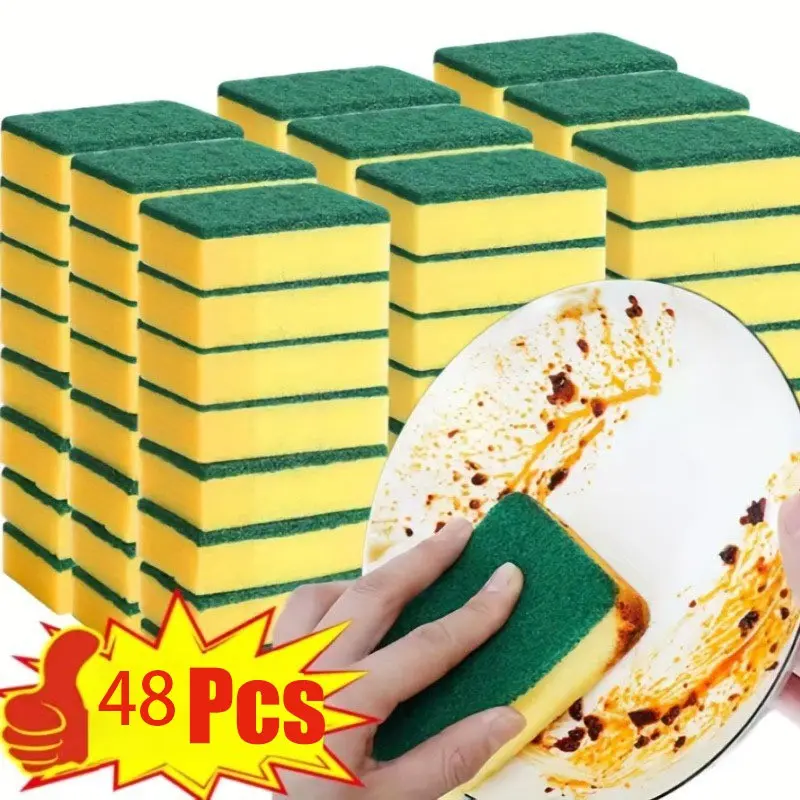 48-Pack Non-Stick Kitchen Sponge Set, Durable Multi-Use Cleaning Pads, /, Ideal for Pots, Pans, Plates, Countertops, Commercial Use