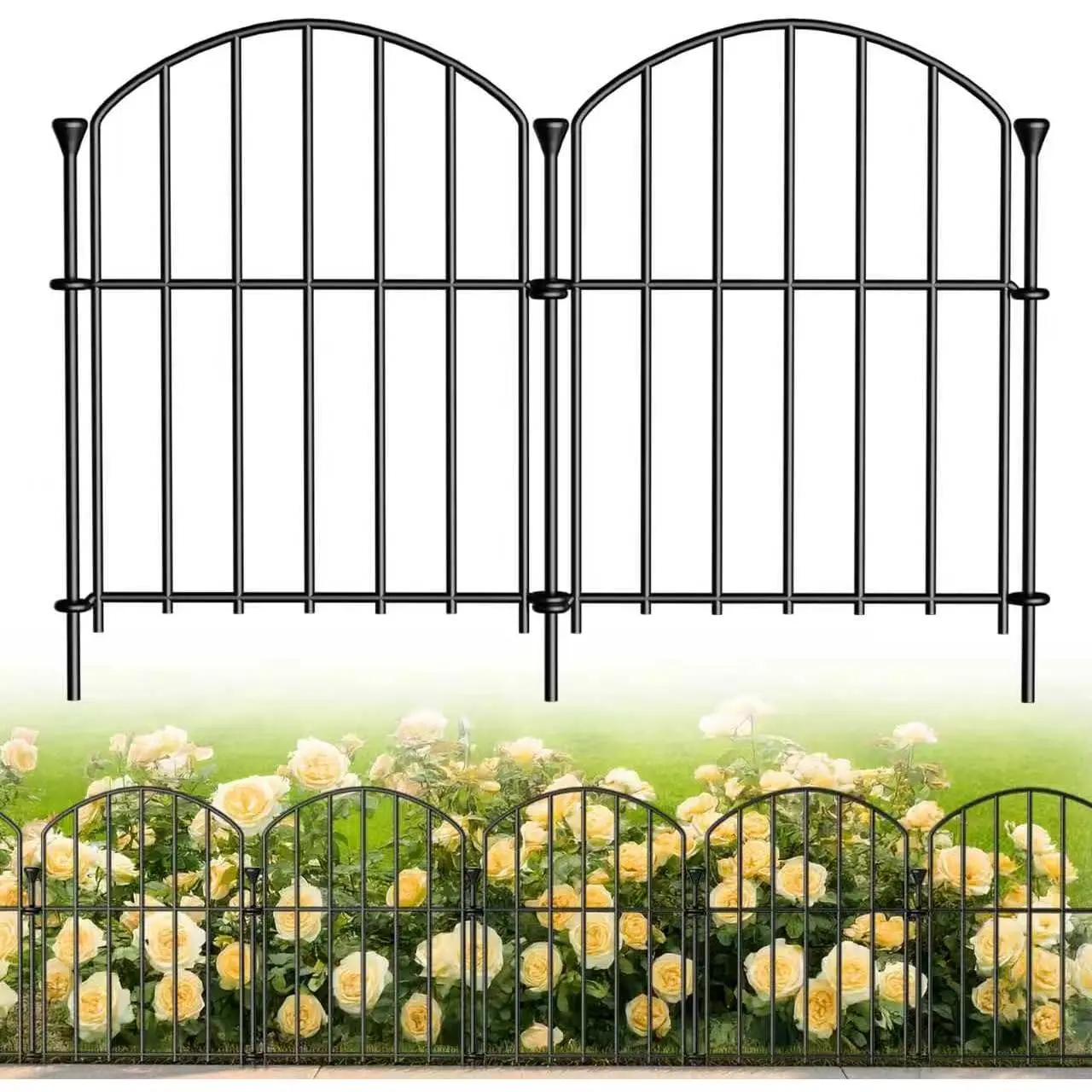 No Dig Garden Fence Panels,  Fence Outdoor for Yard, 12 Pack | 17in(H) x 12.6ft(L) Rustproof Metal  Barrier for Rabbits & , Decorative Temporary Fencing