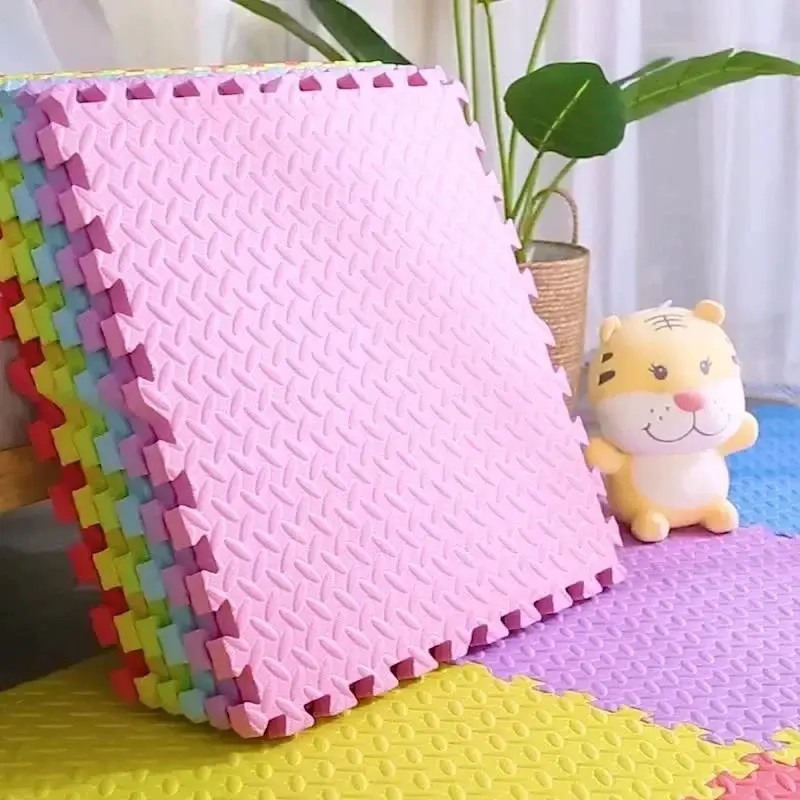 Pink Interlocking Puzzle Foam Play Mat - 8/16 Square Tiles, Chemical-Free Soft Foam Mat with Interlock Joints, Puzzle Pattern for Baby Crawling & Exercise (Various Colors Available), Unisex Use