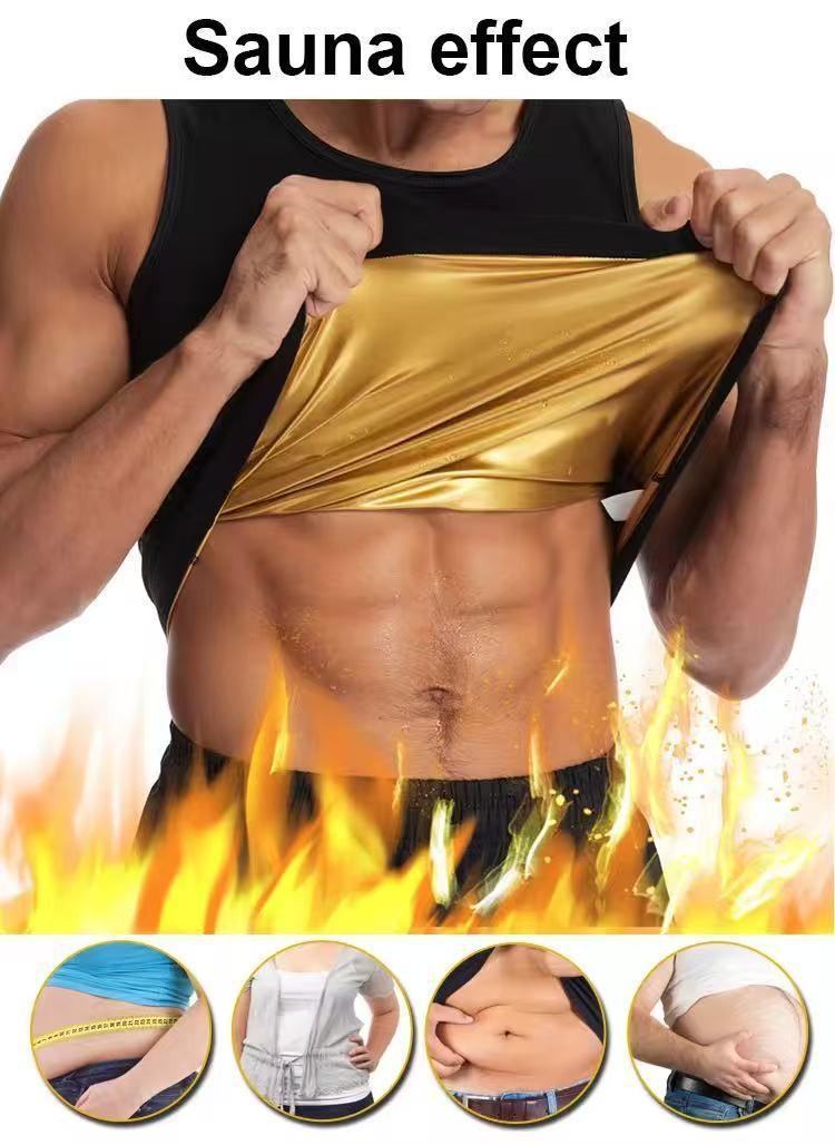 Men’s Sauna Sweat Vest Compression Workout Shirt for Gym Training Quick-Dry Sweat-Absorbing Fitness Top with Waistline Design Lightweight Sportswear for Exercise & Daily Wear