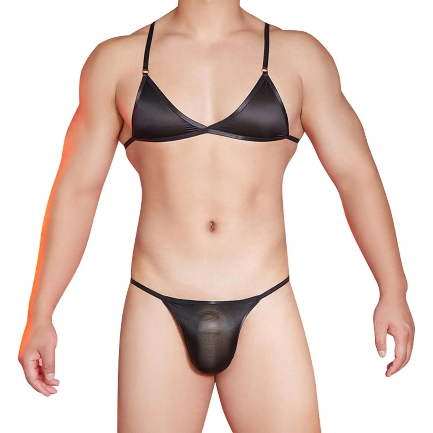 Men's Adjustable Shoulder Strap Crossdressing Lingerie Outfit, Menswear Femboy Panties & Bras for Underwear Needs