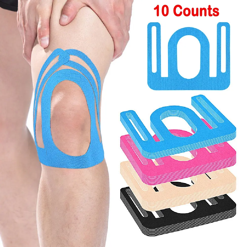 10PCS Elastic Precut Knee Kinesiology Support Tape, Contoured Fitting Athletic Bandage, Compression Knee Tape for Fitness, Sports