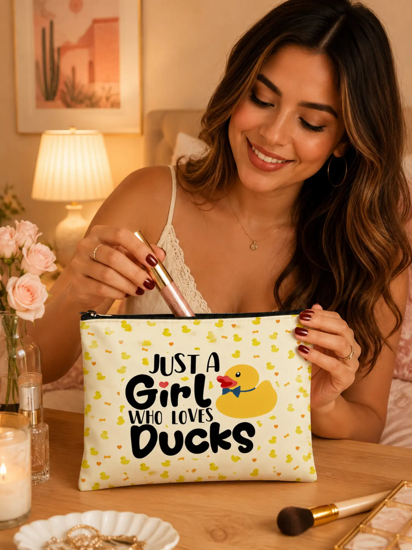 Funny Duck Cosmetic Bag for Women Girls Teens, Cute Duck Zipper Makeup Organizer, Travel Toiletries, Animal Lover Gift, Birthday Present