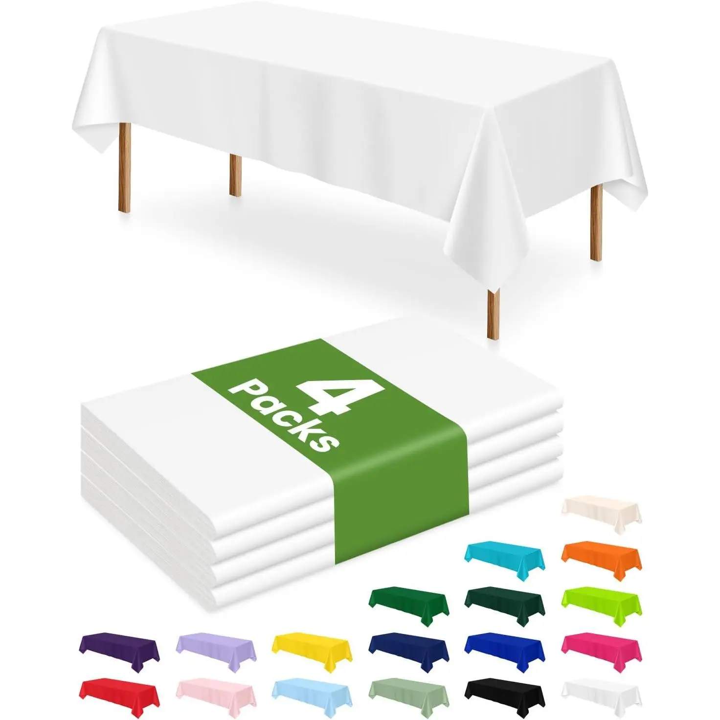 4 Pack White Plastic Table Cloth Disposable, 54 x 108 Inch Rectangle Tablecloth for Party, Picnic, Birthday, Wedding