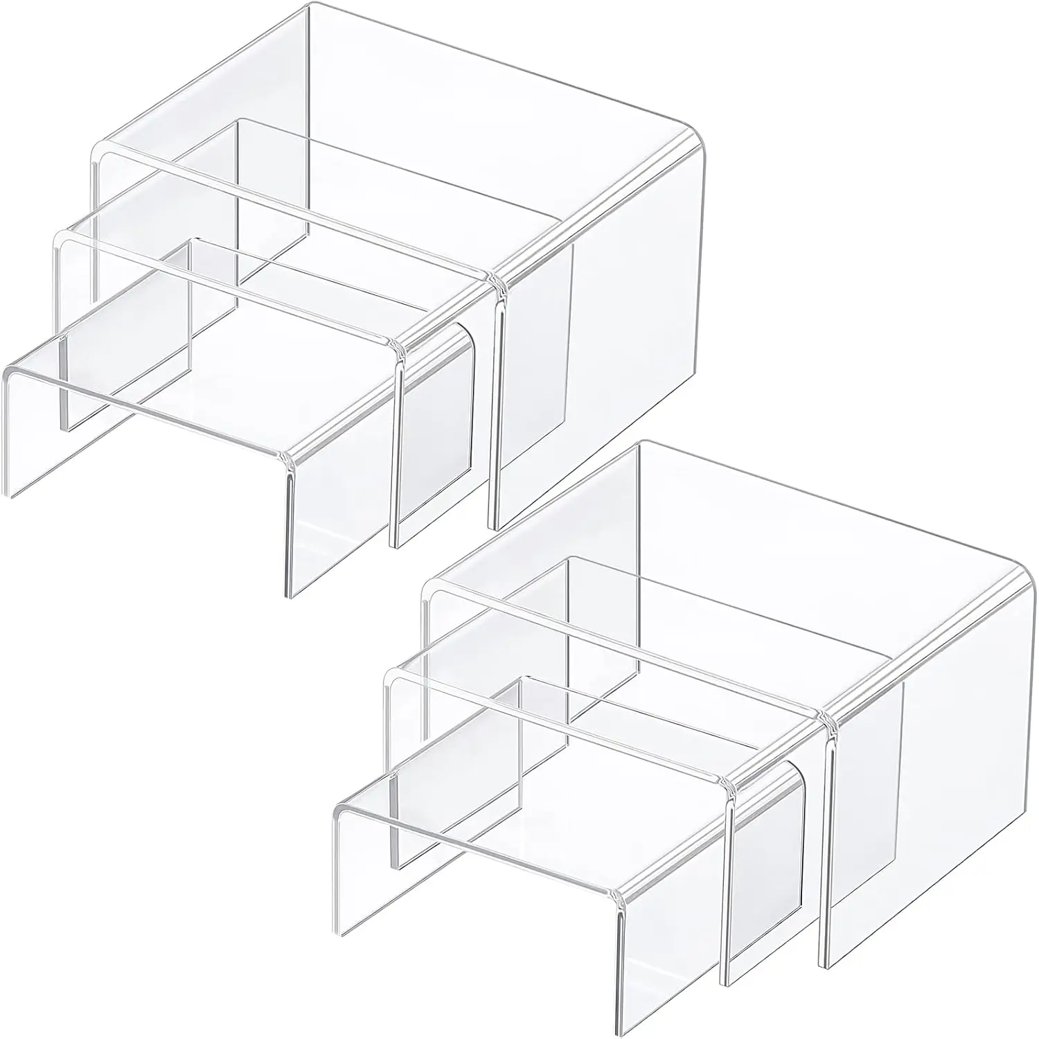 2 Sets  Display Risers, Product Stand,  Display Riser Shelf  Fixtures for Dessert Cupcake Candy Figure  Action (Clear,Small Set)