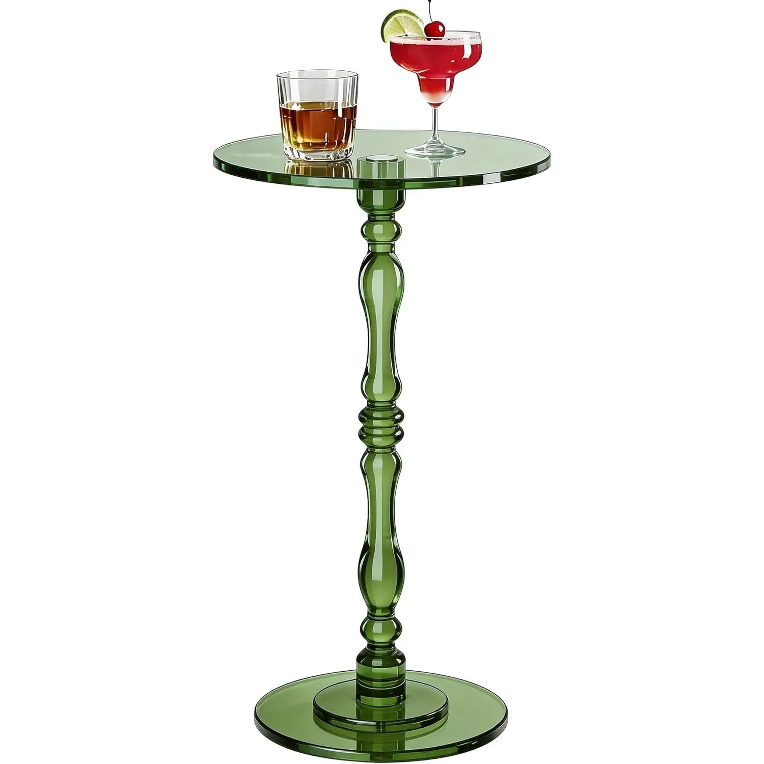 【SummerFinds】Solaround Green Acrylic Roman Column Side Table, 11.8"x11.8"x22.9" Round Top-Roman Base Sculptural End Table, Easy-Assemble Indoor Furniture for Living Room-Balcony, Retro Glow Nightstand-Plant Stand for Botanists, Homedecor