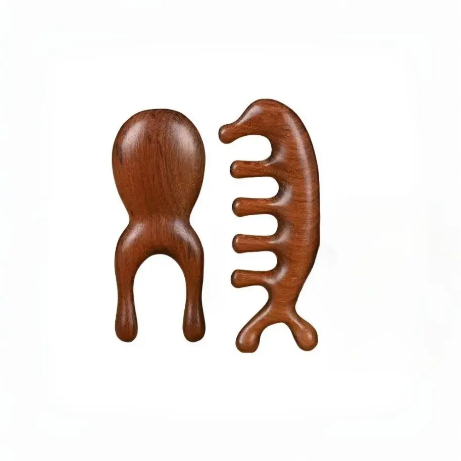 2-Piece Sandalwood Massage Comb Set, Small Dolphin Acupressure Comb, Five-Tooth Wooden Therapy Comb, Relaxing Hair Care Tools