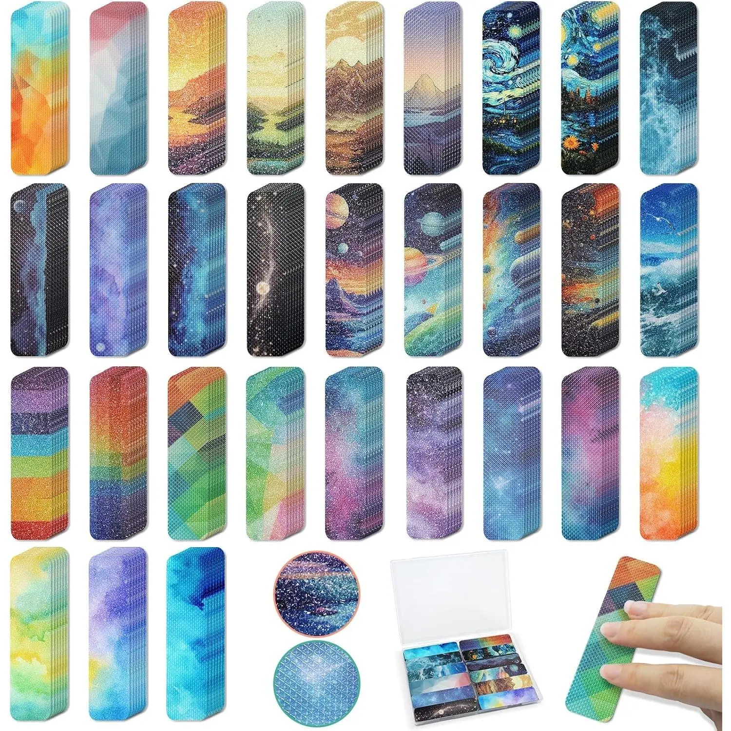 120 Pcs Anxiety Relief Sensory Stickers with 2 Textured Stickers - Calming Desk Fidget Strips with Storage Box for Adults & Teens (Colorful)