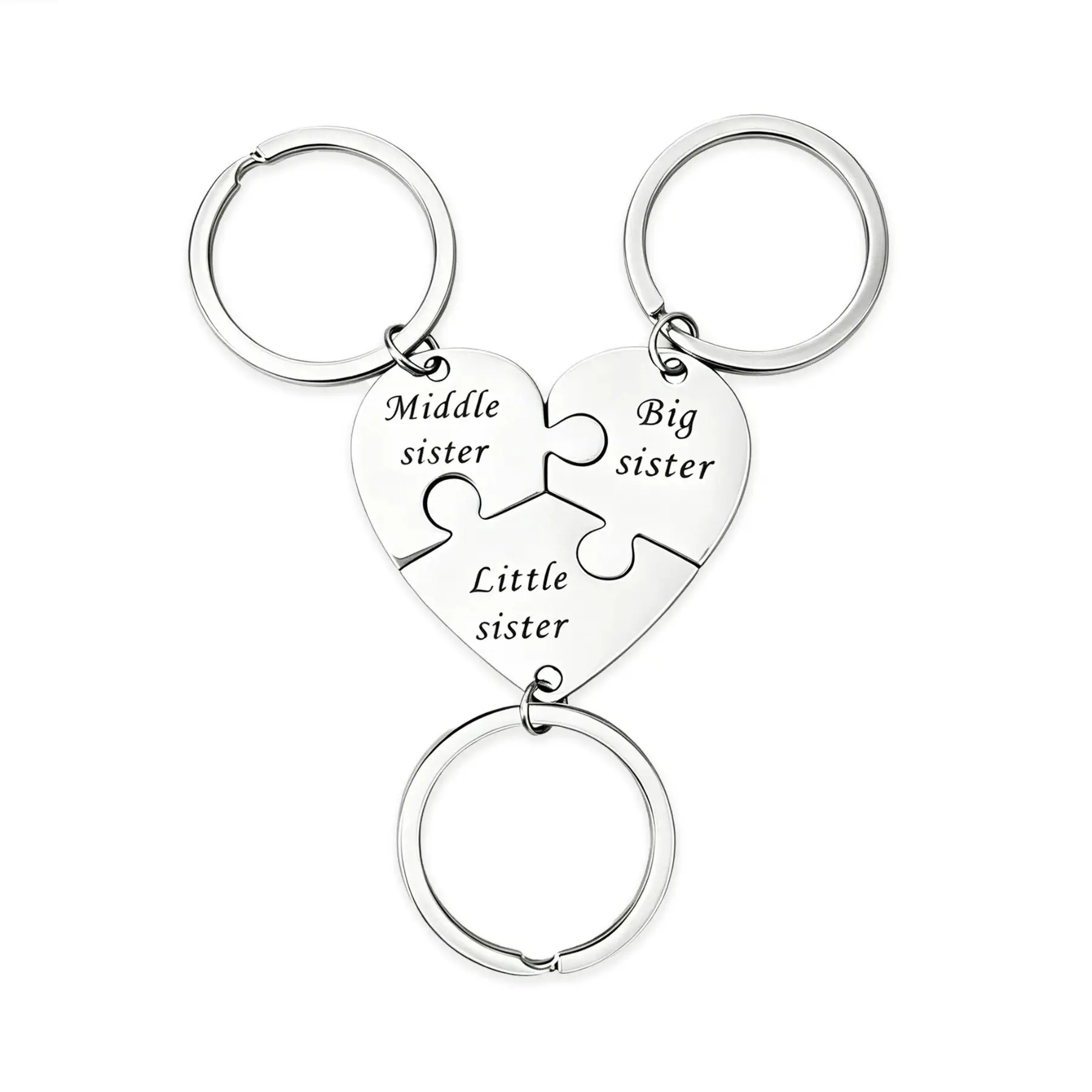 3 Pcs Sister Bracelets Set, Matching Heart Keychain Combo, Jewelry Gift for Best Friends & Girlfriend, Design for Eldest Middle Younger Sisters