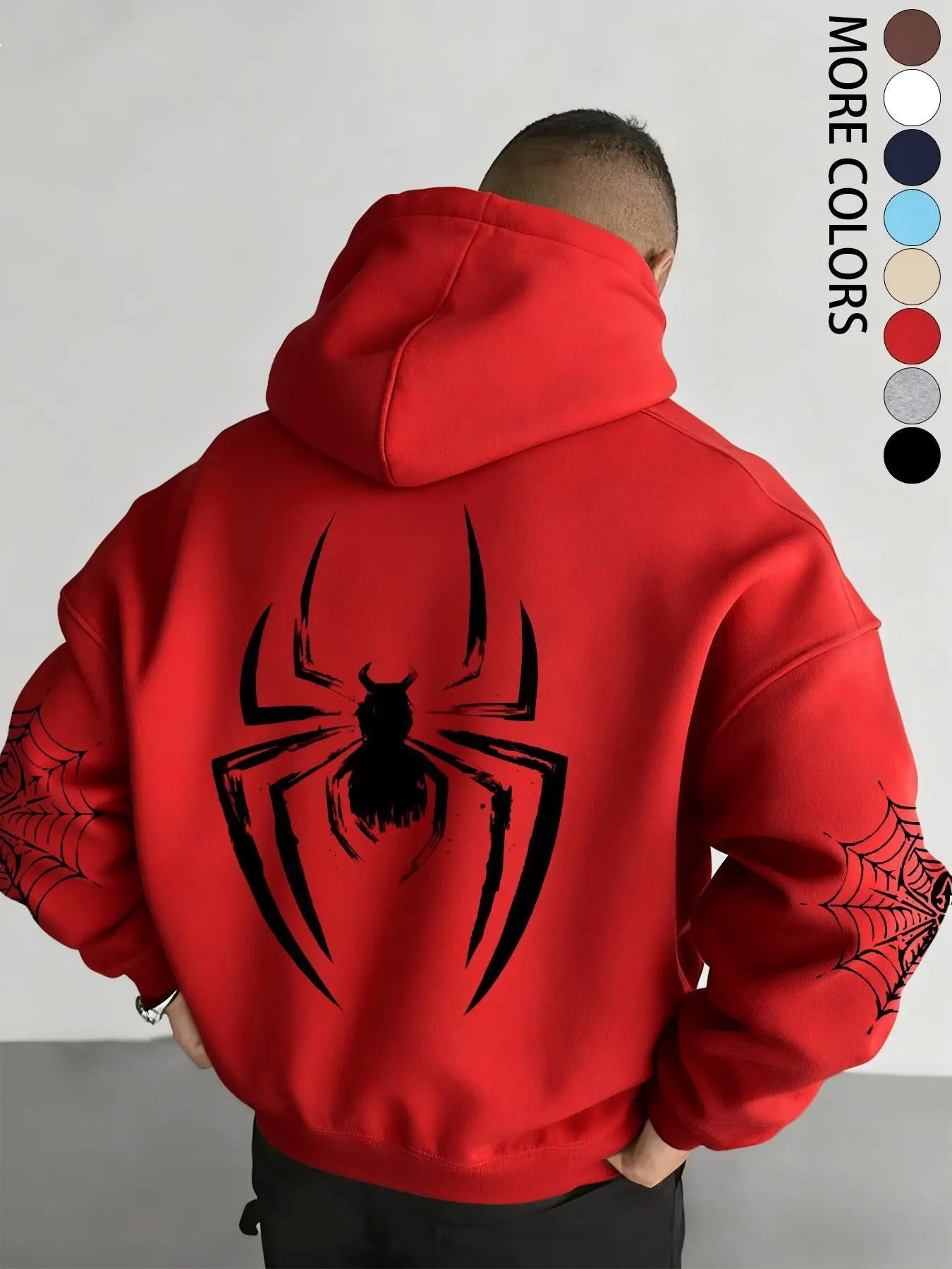 Men's Fall Winter Zip Up Hoodie, Spider Pattern Print, Drawstring and Kangaroo Pocket, Casual Street Fashion, Comfortable Fabric