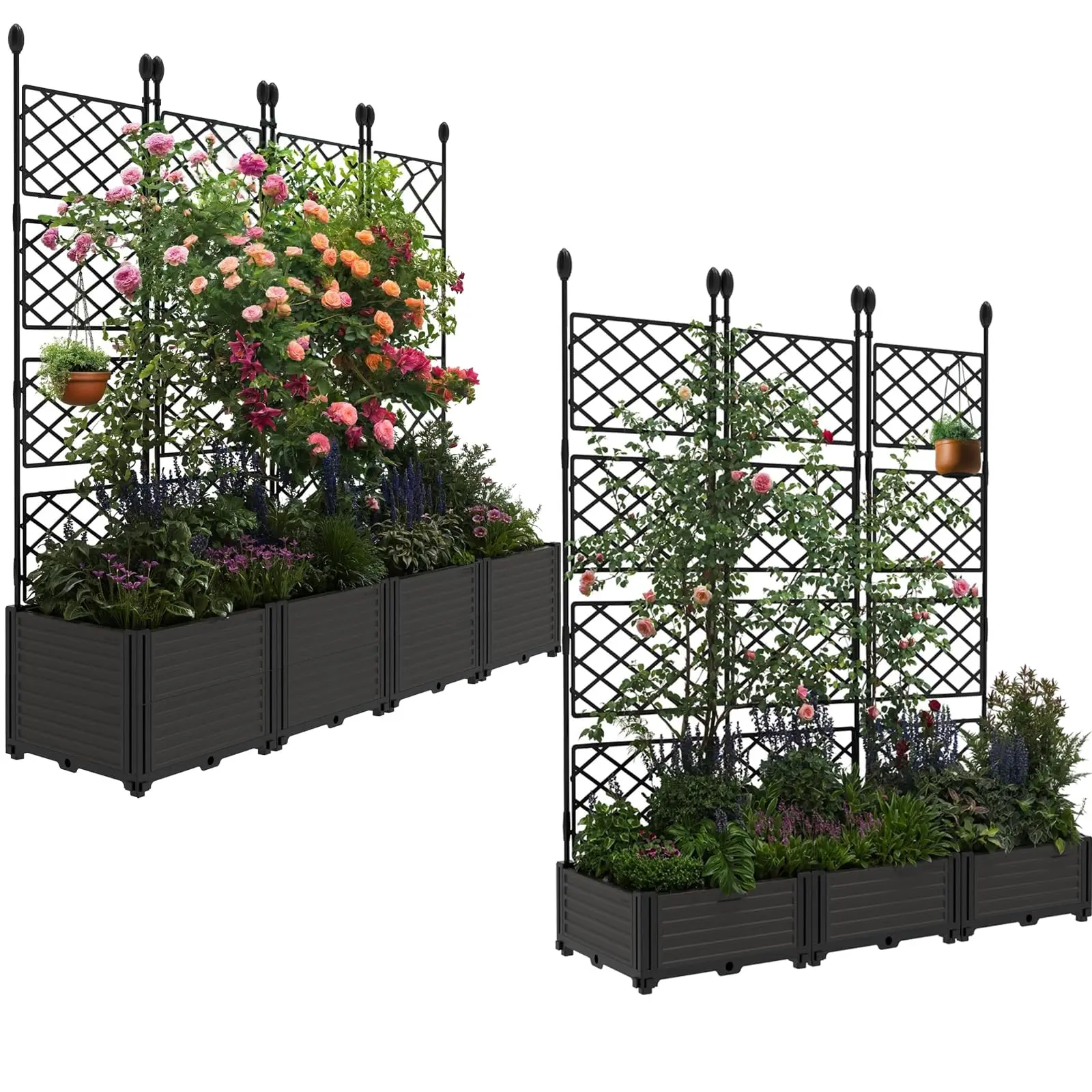 7-Piece Raised Garden Bed with Metal Trellis, Privacy Screen for Climbing Plants – 114"x16"x63" Outdoor Planter for Patio Balcony