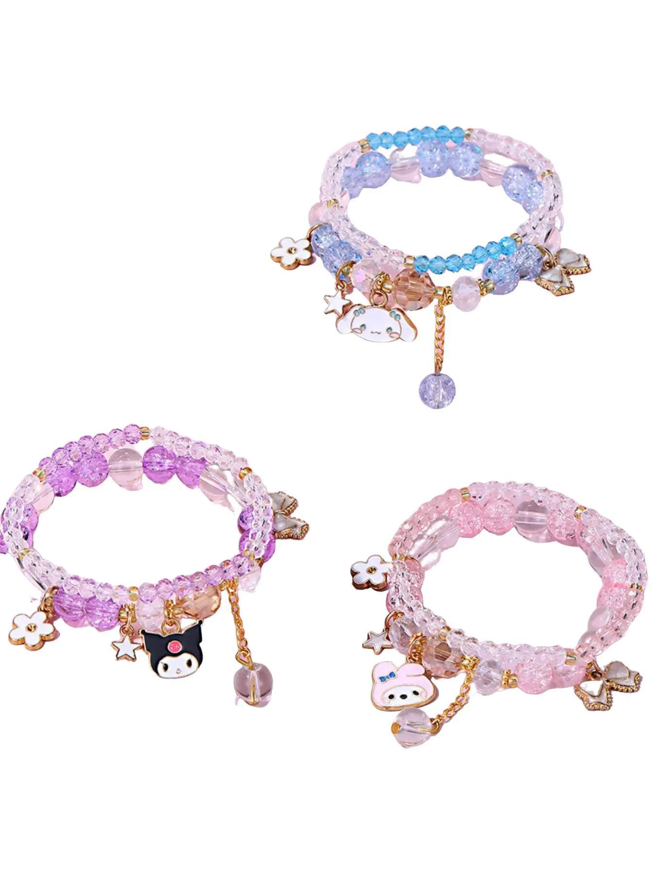 Girls Cartoon Colorful Glass Bead Bracelet with Cute Bow, Child-Friendly Handcrafted Jewelry for Kids, Adorable Accessory for Parties