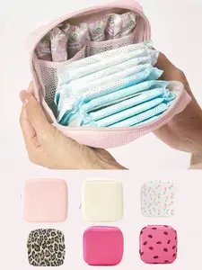 1pc Sanitary Pad Storage Bag, Portable Large Capacity, Striped Design, Essential for Travel, Casual Style, All Seasons Use