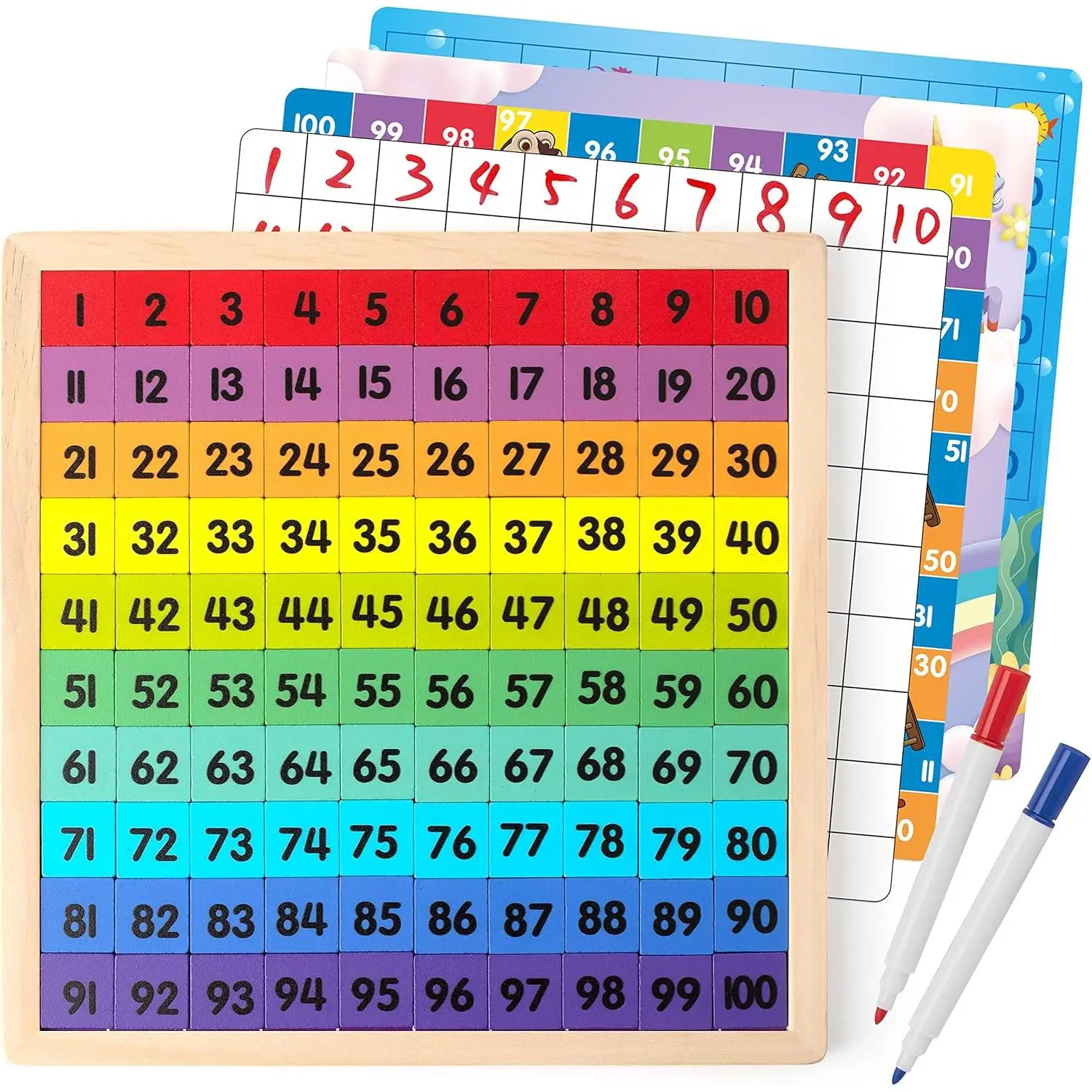 Wooden Math Hundred Board 1-100 Numbers Learning Educational Toys Colorful Montessori Counting Board Game for Preschool 3 4 5 Year Old Boys Girlsfidget toys