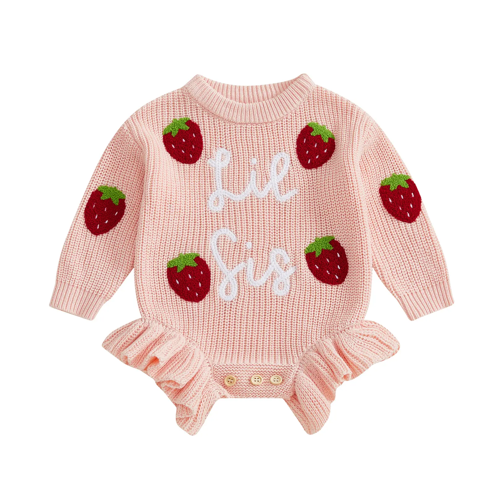 Little Sister Newborn Outfit Baby Girl Knit Sweater Romper Strawberry Embroidery Onesie Cute Fall Winter Clothes