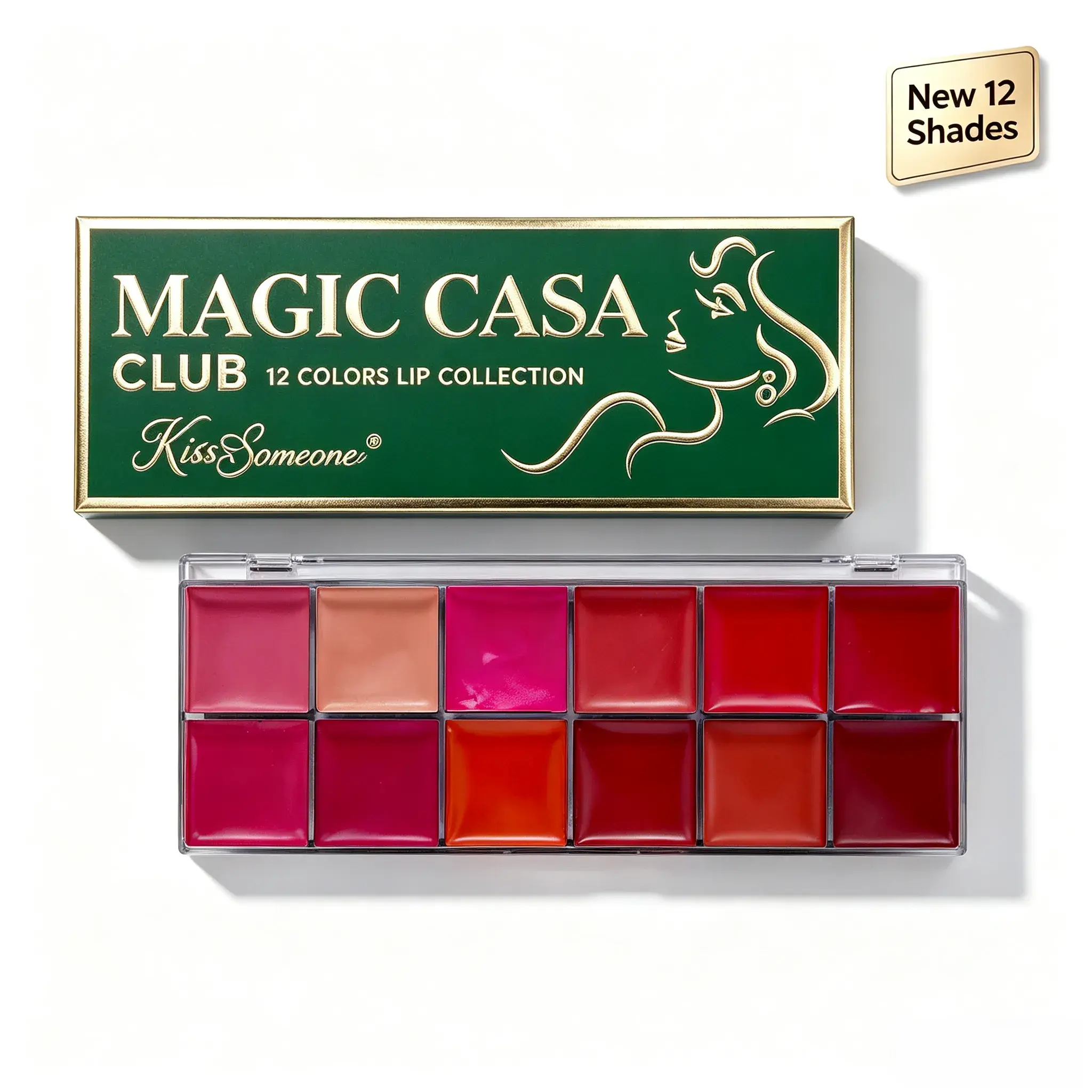 12 Color Lipstick Palette, Retro Green Gold Case Waterproof Matte Lip Palette, Multiple Shades Fit All Makeup Styles For Makeup Lovers