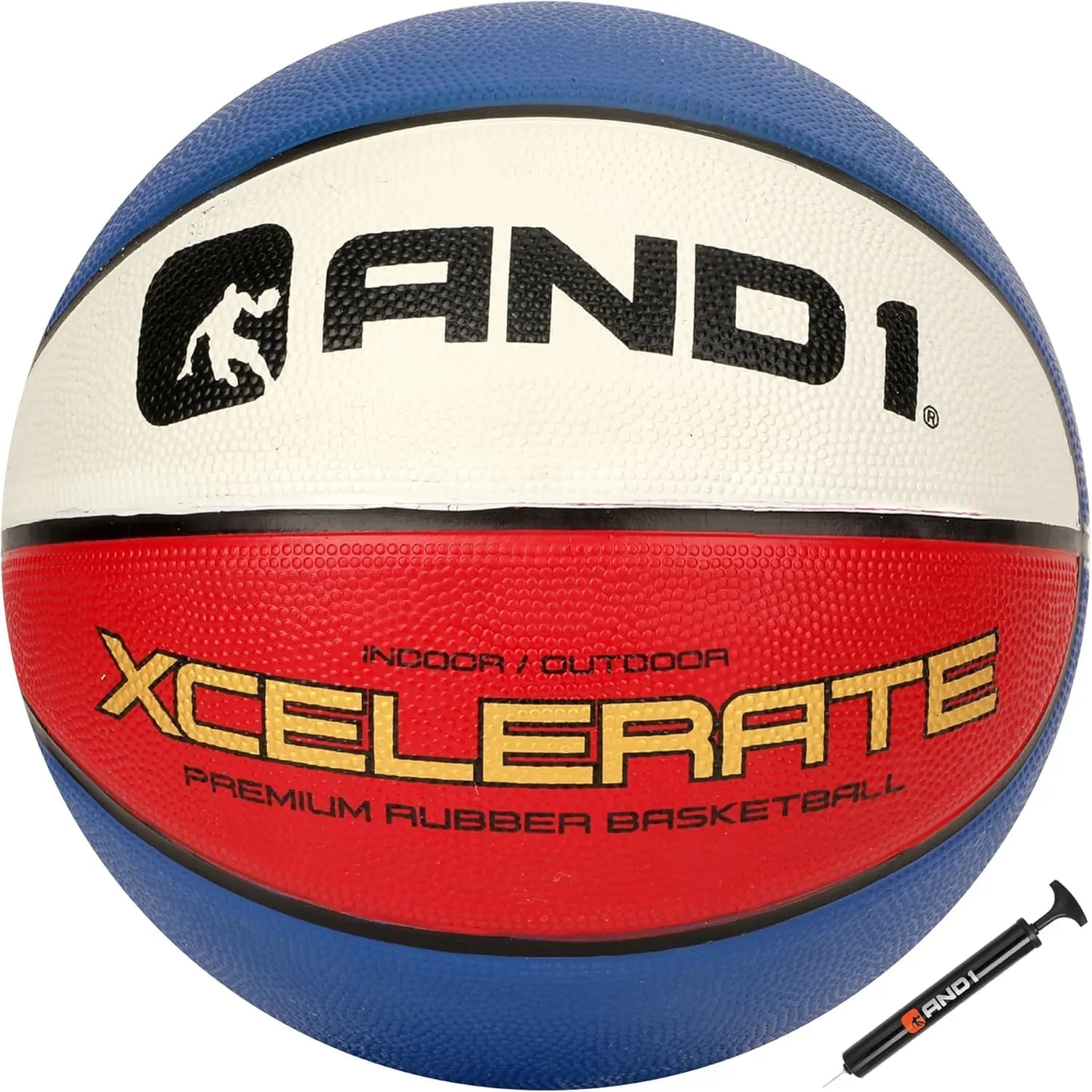 AND1 Xcelerate Rubber Basketball with Rubber Print & Streetball Grip, Official Regulation Size 7 (29.5"), Indoor/Outdoor Use