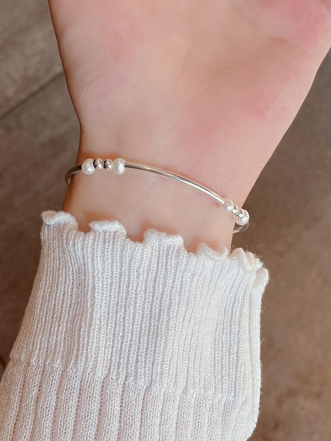 925 Sterling Silver Faux Pearl Decor Bracelet, Fashion Jewelry Accessories for Women & Girls, Simple Jewelry for Party Decor, Trendy Exquisite Jewelry for Gift, Pretty Bracelet