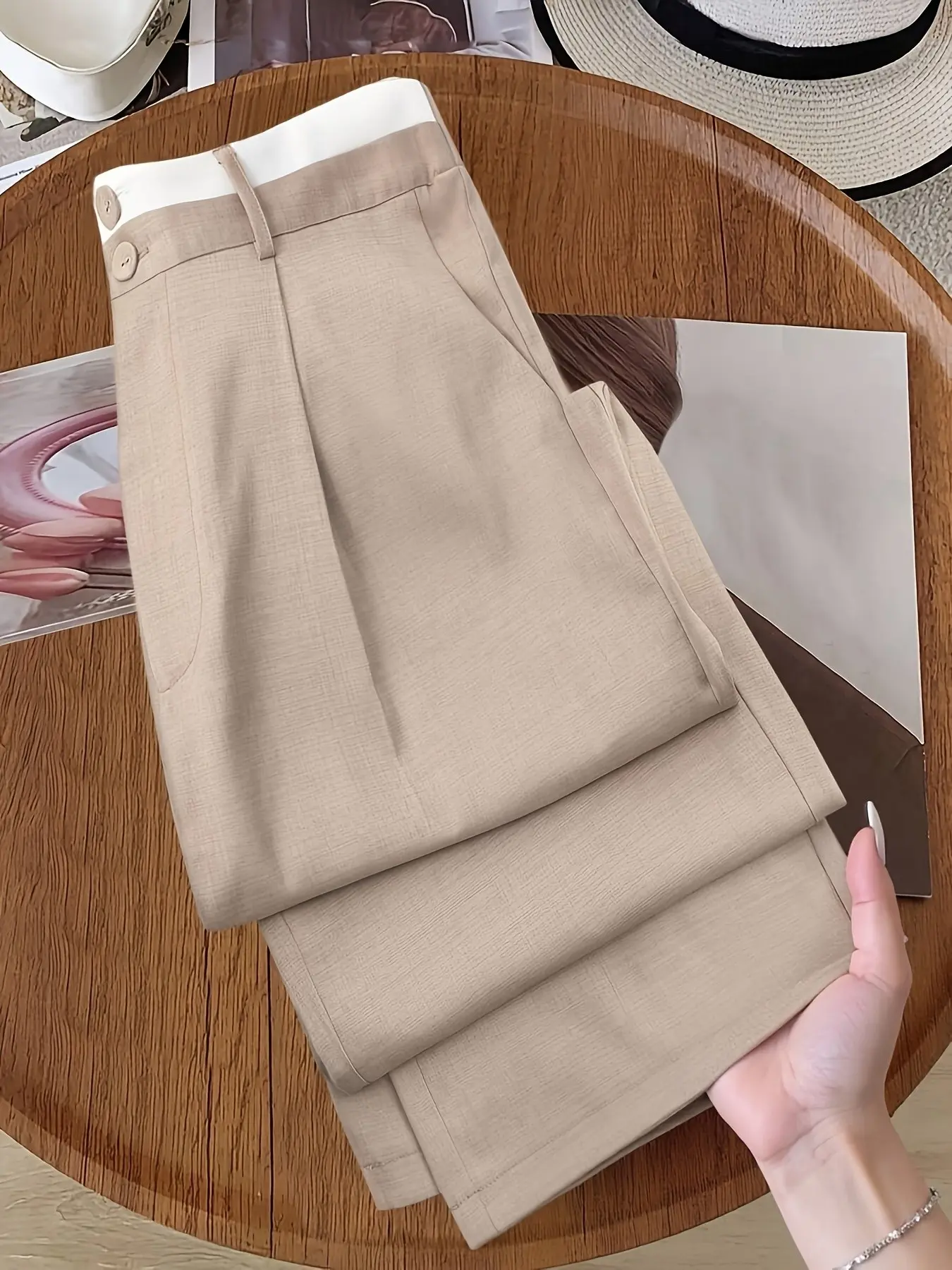 High-Waisted Straight Leg Women's Suit Pants, Contrast Belt, Wrinkle-Resistant, Office Wear, Formal & Casual Style