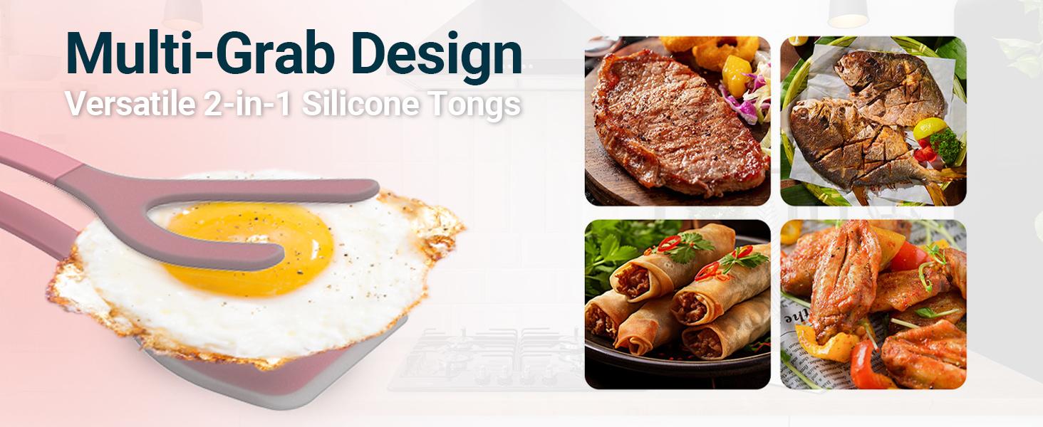 Silicone Egg Flipper Spatula Tongs (Set of 1) – Non-Stick 2-in-1 Grip & Flip Kitchen Tongs for Pancakes, Fish, Eggs, and More – Heat Resistant Cooking Tool