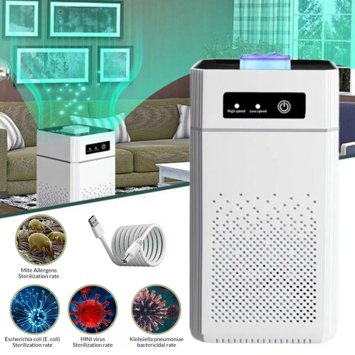 Portable Cordless Negative Ion Air Purifier with HEPA Filter Element, 2 High-Quality Filter Cartridges, USB Rechargeable Ionizer, 3 Modes, 4-Speed Short Press Loop, Essential Oil Compatibility, English Manual, Odor & Dust Remover for Indoors, Offices