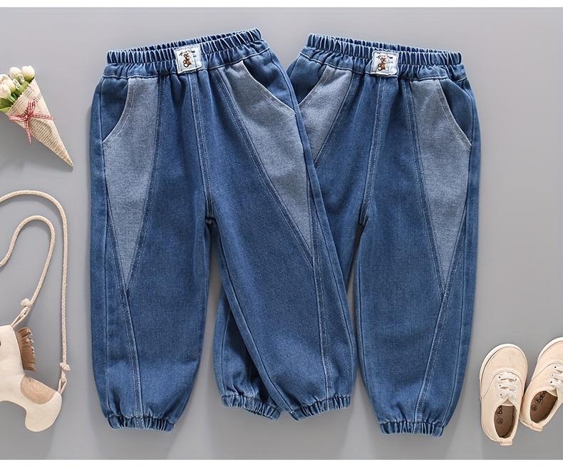 New(New)Boys' Denim Pants Spring/Autumn Long Trousers Fashion Spliced Cuffed Jeans for Kids Comfortable Fit