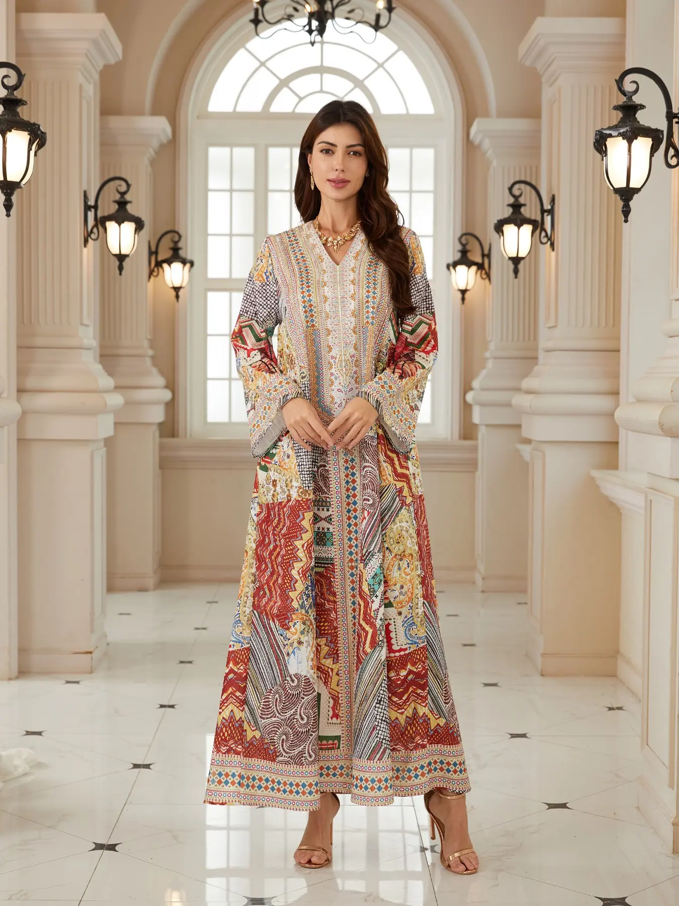 Middle Eastern Ramadan Women's Embroidered Fabric New Design Rhinestone Dress, Boho Long Sleeve Evening Gown, All Seasons Shimmery Lustrous Abaya, Embroidery Abaya