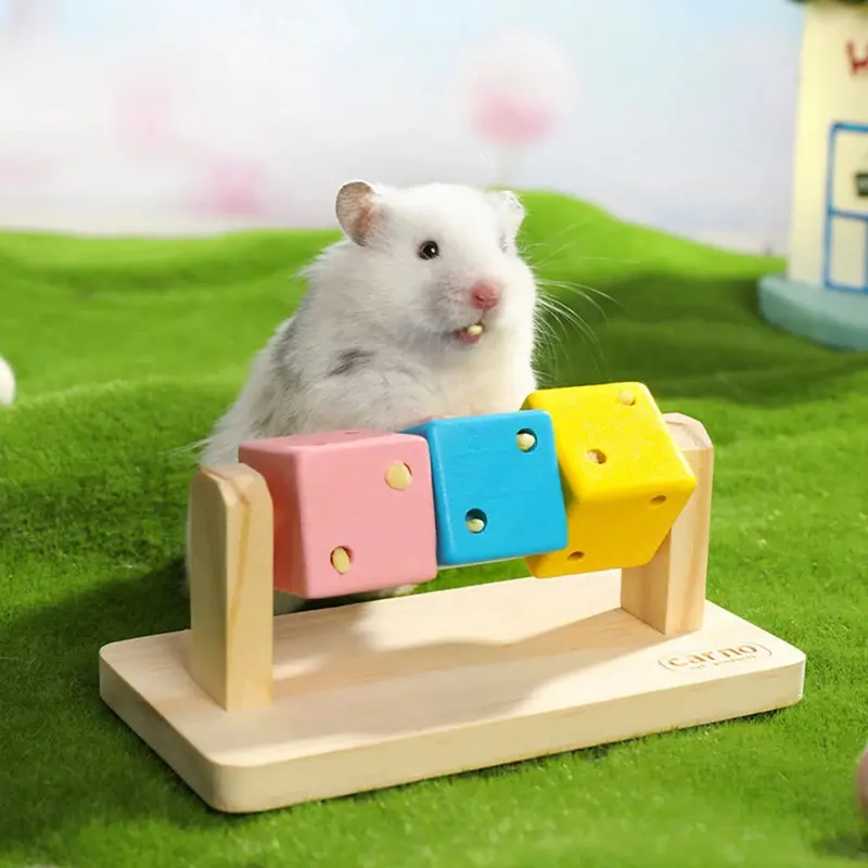 1PC Natural Wood Hamster Chew Toy - Colorful Blocks Wood Platform, Cute Safe & Clean Teeth Grinder, Dwarf Hamsters Intelligence Training Small Animal Supply