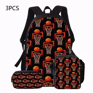Basketball 3pcs Backpack Set Theme, Including 1 Shoulder Bag 1 Crossbody Bag 1 Pencil Case Perfect for School Or Travel, Perfect Choice for Back-To-School Gifts(2D Flat Printing)