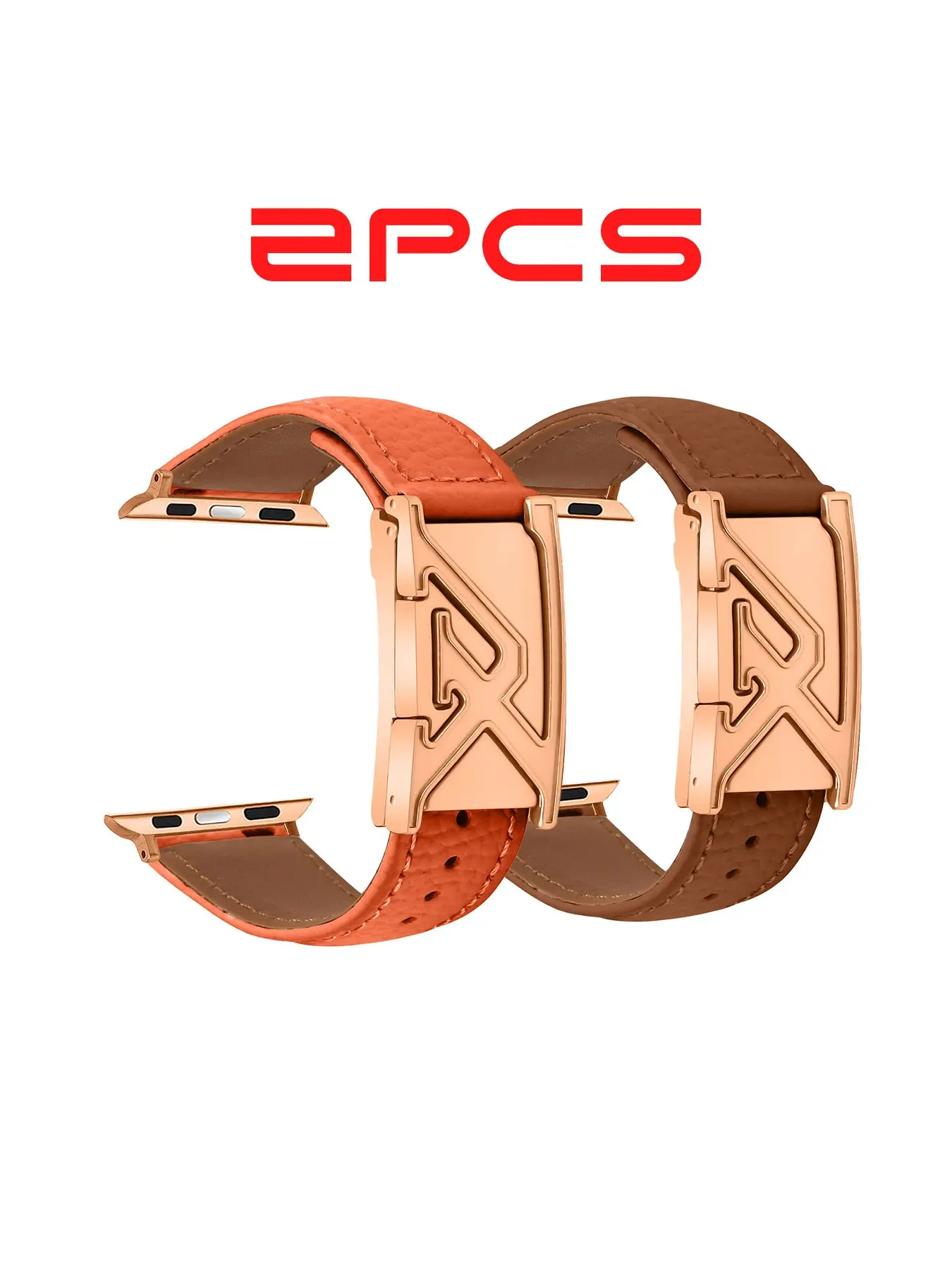 2pcs Fashionable Leather Watch Strap, Letter Pattern Strap, Litchi-Texture, Golden & Silver Color Letter-Engraved Clasp, All Seasons Accessory, Watch Bracelet, Watch Accessories