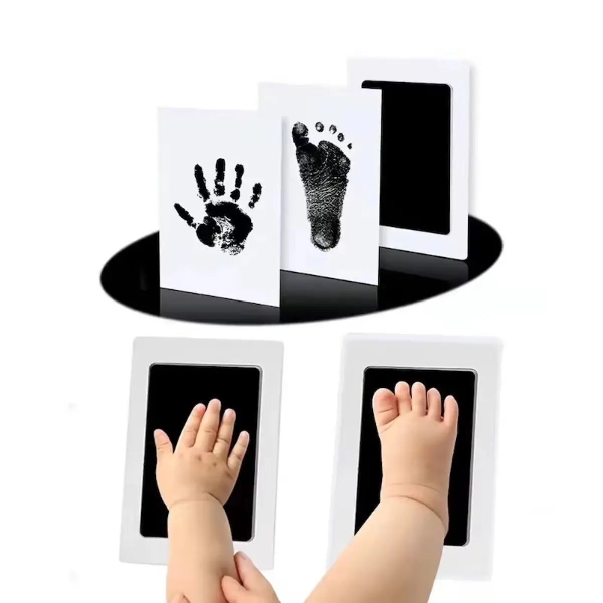 DIY Bag Accessory Newborn Hand & Footprint Kit - 1 Clean Touch Ink Pad, 2 White Imprint Cards, Photo Frame, Inkless Printing, No Stains, Quick-Dry, Safe & Reliable, Family Souvenir, Baby Shower Prop, Prop 65 Compliant, 1 Clean Touch Ink Pads, Newborns, Ha