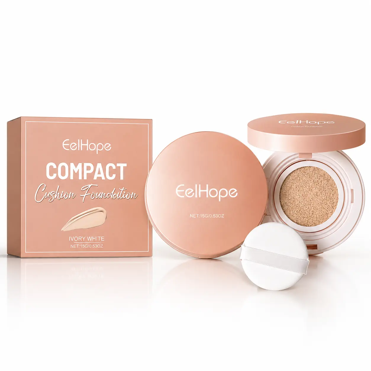Compact Air Cushion Foundation (Ivory Shade) - Hyaluronic Acid BB Cream, Lightweight Full Coverage Concealer Base, Moisturizing Non-Cakey Satin Finish, Smoothing Seamless Blend, Firming Blemish Fixer Makeup