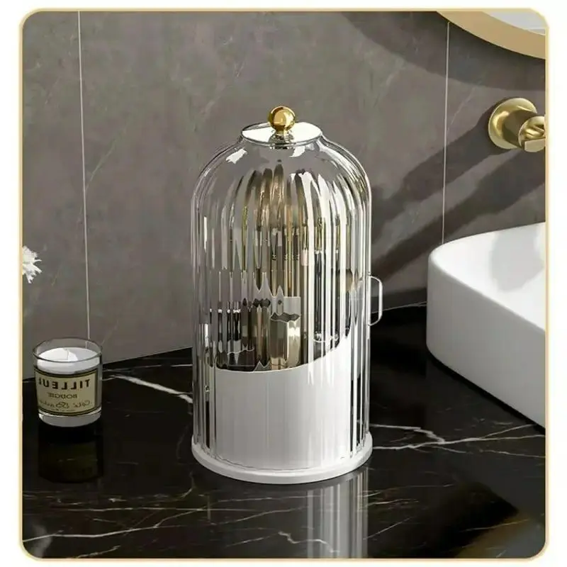 Concealed Toothbrush Holder, Rotating Bathroom Organizer Countertop, Toothbrush Holders with Cover, Bathroom Counter Organizer with Covered Makeup Brush Holder, Toothbrush Holder Organizers, Toothbrush Holders For Bathrooms (1pcs White)