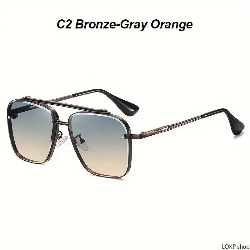 Men's Square Classic Aviator Sunglasses - Designer-Inspired Metal Frame, Polarized Glare Cut Color Gradient PC Lenses, UV400 Protection, Secure Fit Rim, for Driving Outdoor Use