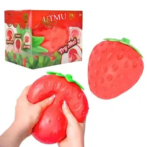 Toymendous Squeeze Strawberry, Extra Large 5" Squishy Stress Ball, Fruity Stress Ball Fidgets for Stress Relief, Safe & Durable Non-Toxic Material