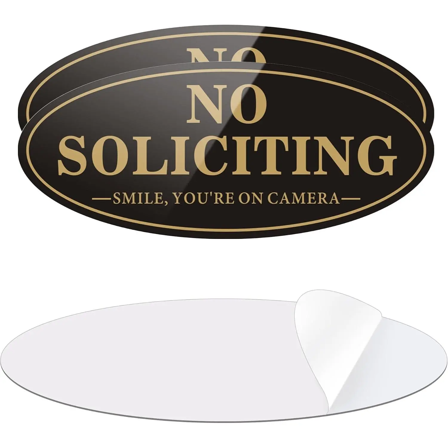 (2 Pack) No Soliciting Sign for House, Self Adhesive No Soliciting Sign for Front Door, No  Metal Sticker Signs for  and Yard (Black/Golden, 7 x 3 inches, You're  Camera)