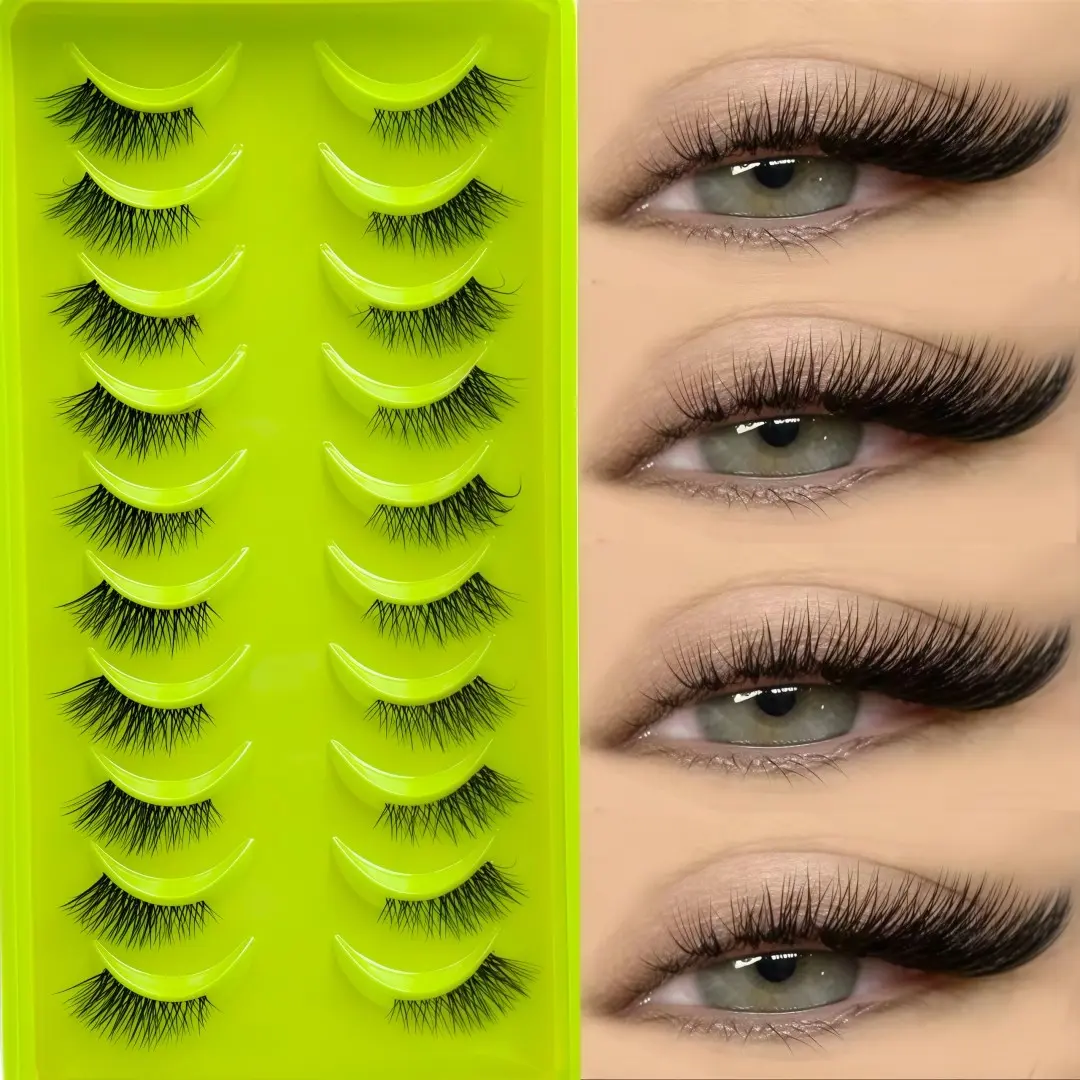 10 Pairs Semi-False Eyelashes, Voluminous Dense Cat Eye Look, Half Lash Extensions, Natural & Dramatic Effect, Perfect for Daily Use