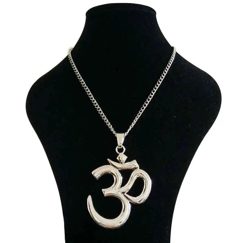 1 x Tibetan Silver Large Abstract Hindu OM AUM Symbol Yoga Buddhist Pendant Necklaces On Long Chain Lagenlook 34"