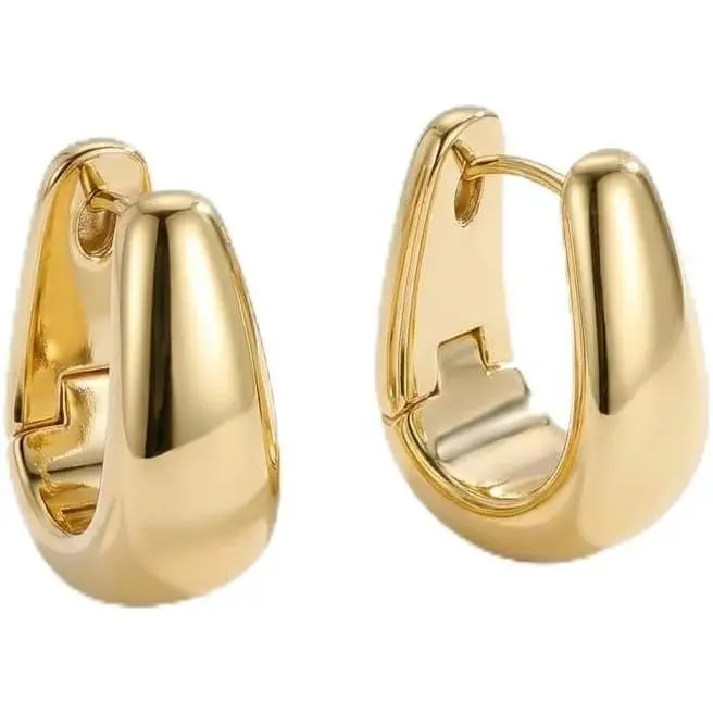 Women's Chunky Stainless Steel Hoop Earrings - Single Pair Lightweight Hypoallergenic Female Costume Jewelry for Sensitive Ears, Everyday Wear Gift, Stainless Steel Jewelry