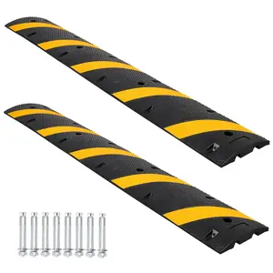 6FT Heavy Duty Rubber Speed Bumps 2 Pack Driveway Speed Bump with 2-Channel Cable Protector Hose Ramp 66000lbs Load Capacity Reflective Industrial Speed Humps for Garage Parking Lot Outdoor Site with Hardware