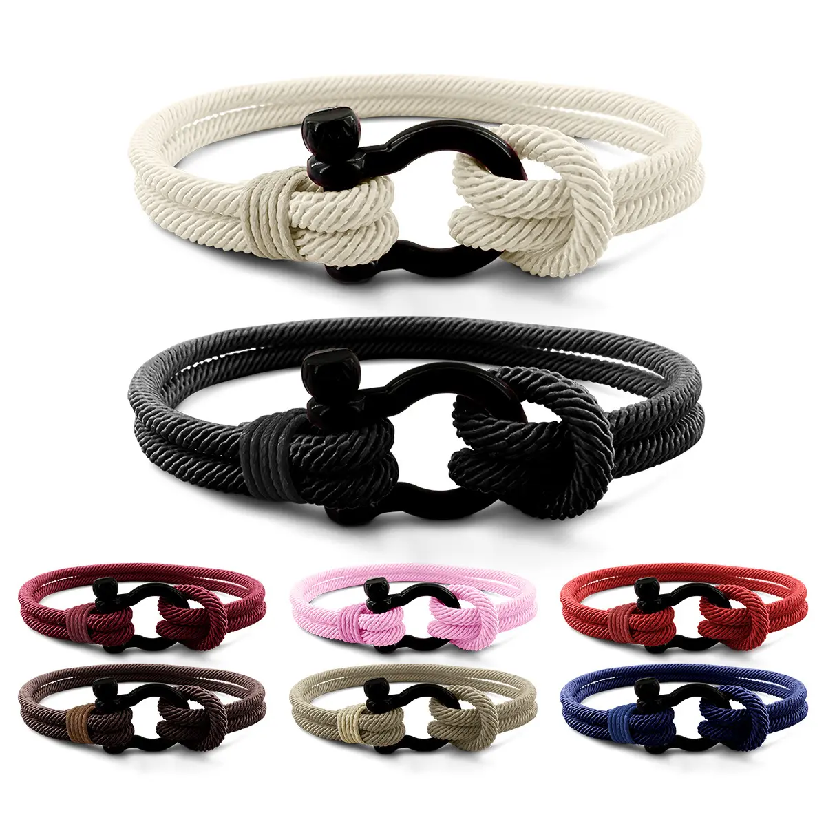 Unisex Vintage Minimalist Horseshoe Buckle Braided Rope Cord Bracelet, Handmade Matching Pairs Survival Wristband, Sports & Outdoor Accessory, Anniversary Gift, Bracelets, Unisex Wear, Handmade Look, Round Bracelet